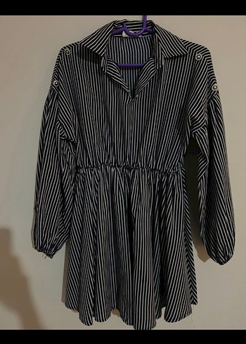 Piliseli, Yüksek Yakalı Koyu Mavi Denim Mini Tunik - Görsel 4