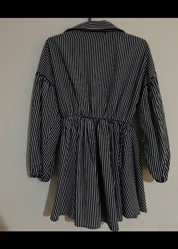 Piliseli, Yüksek Yakalı Koyu Mavi Denim Mini Tunik - Görsel 2