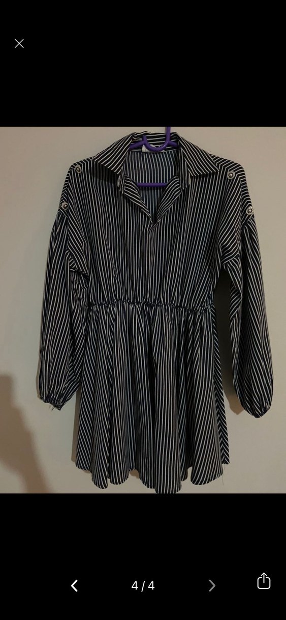 Piliseli, Yüksek Yakalı Koyu Mavi Denim Mini Tunik - Görsel 4