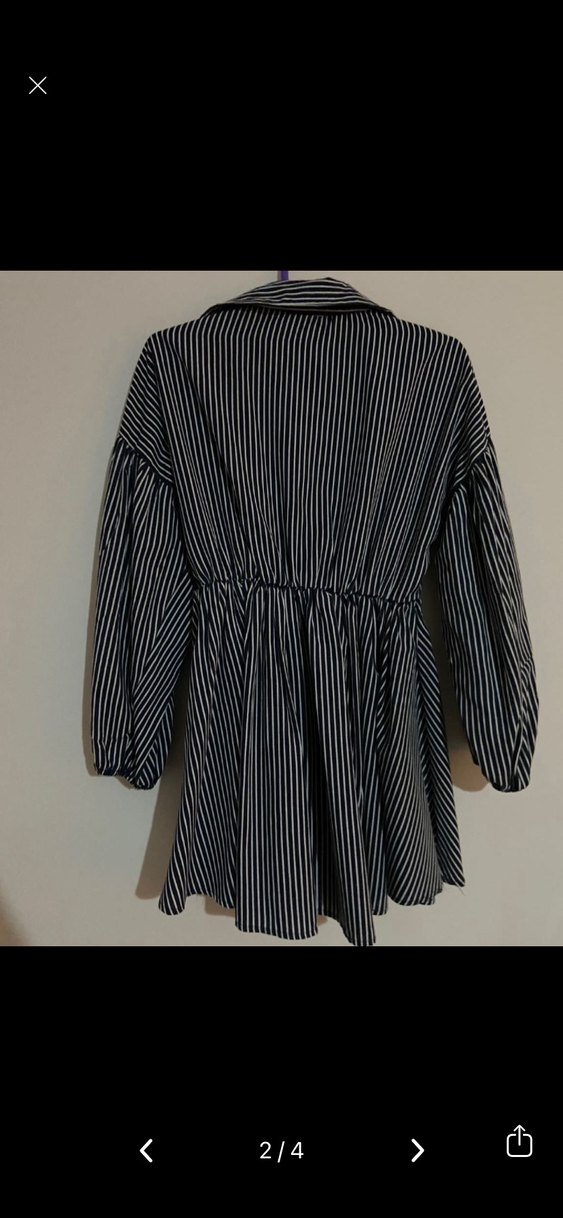 Piliseli, Yüksek Yakalı Koyu Mavi Denim Mini Tunik - Görsel 2