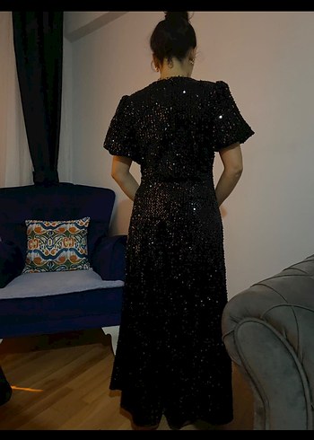 Siyah Drapeli Uzun Kadın Abiye Elbise - Görsel 2