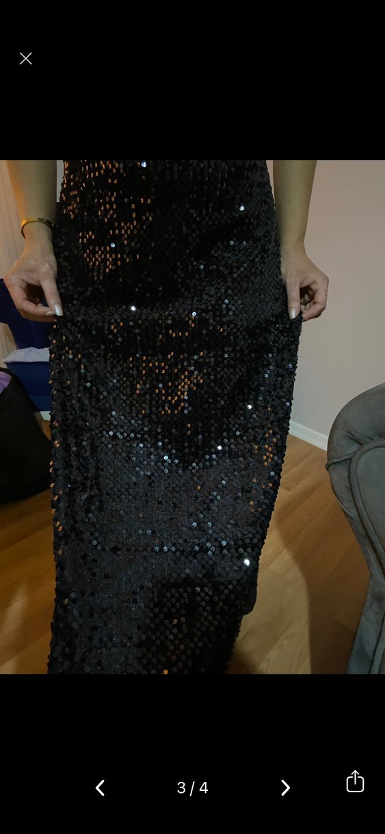 Siyah Drapeli Uzun Kadın Abiye Elbise - Görsel 3