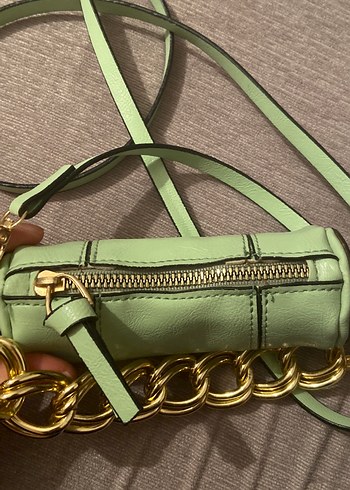 Zincir Detaylı Yeşil Yılan Desenli Deri Çanta - Görsel 3