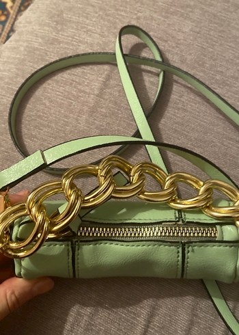 Zincir Detaylı Yeşil Yılan Desenli Deri Çanta - Görsel 2