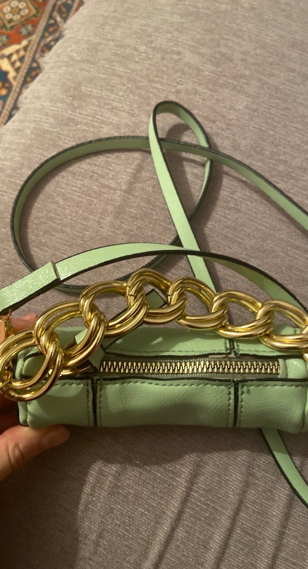 Zincir Detaylı Yeşil Yılan Desenli Deri Çanta - Görsel 2
