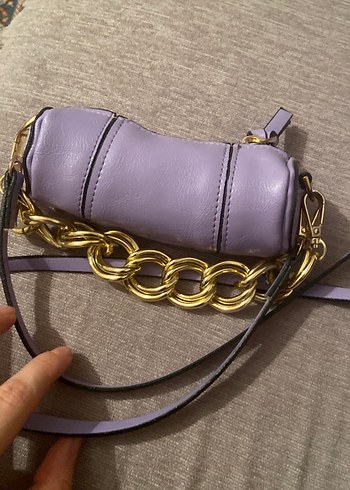 Zincir Detaylı Mor Deri Kadın Çanta - Görsel 3