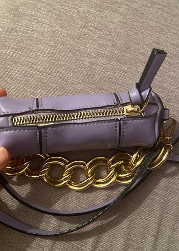 Zincir Detaylı Mor Deri Kadın Çanta - Görsel 2