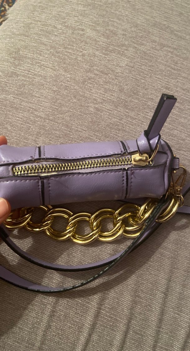 Zincir Detaylı Mor Deri Kadın Çanta - Görsel 2