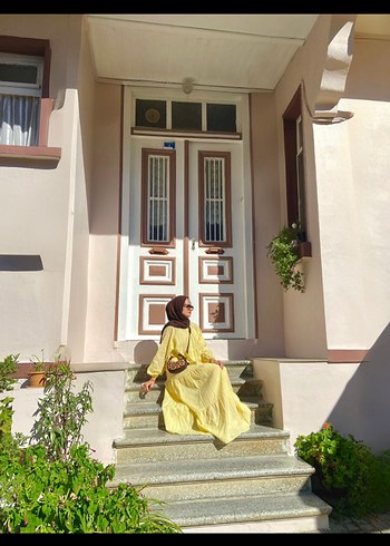 Sarı Uzun Kollu Bohem Uzun Elbise - Görsel 2