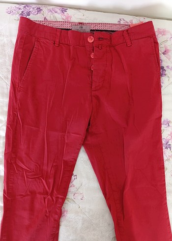Bordo Erkek Düğmeli Chino Pantolon