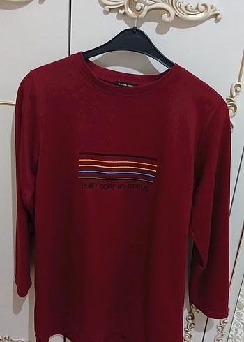 Bordo Uzun Kollu Baskılı Sweatshirt