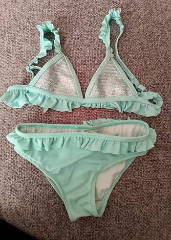 Kız Çocuk Turkuaz Fırfırlı Bikini