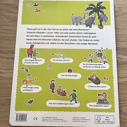 Almanca cocuk kitabi Zoo wimmelbuch Hayvanlarla ilgili kitap