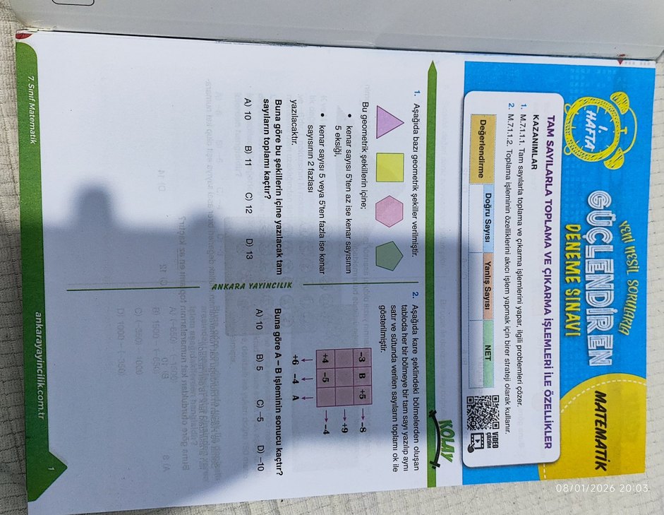 7. Sınıf Güçlendiren Ankara Denemeleri (32 Hafta) - Görsel 3