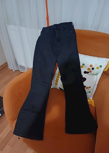 Siyah İspanyol paça Kadın siyah Kot Pantolon