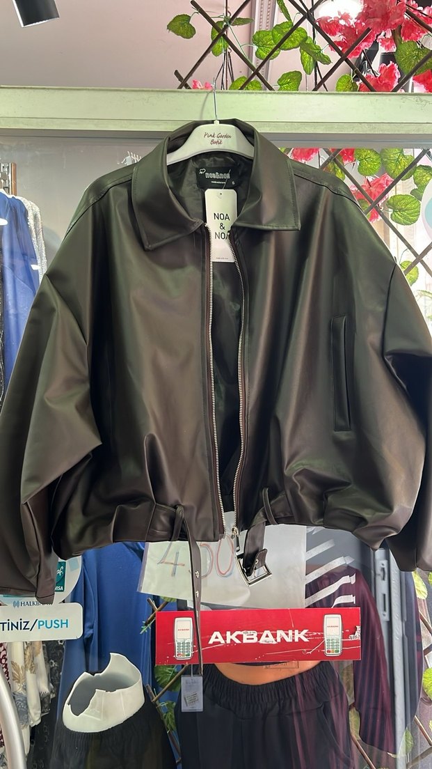 kahverengi kemerli bomber Deri Ceket - Görsel 3