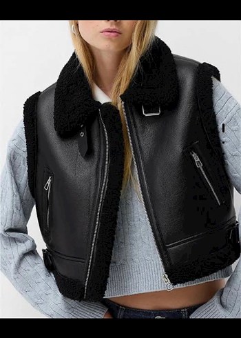 BERSHKA deri kürklü yelek
