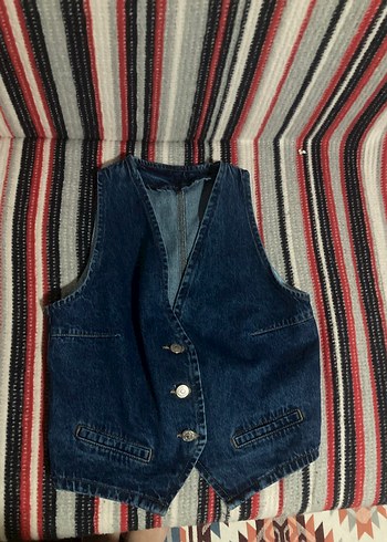 m Beden mavi Renk Düğmeli Mavi Denim V Yaka Kadın Yelek