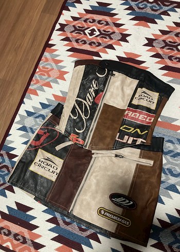Deri Baskılı Vintage Korse Yelek ve mini etek takım