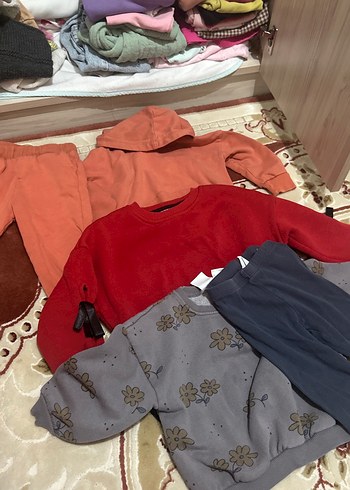 Kız Çocuk Kapüşonlu Gri Çiçekli Sweatshirt ve Eşofman - Görsel 2