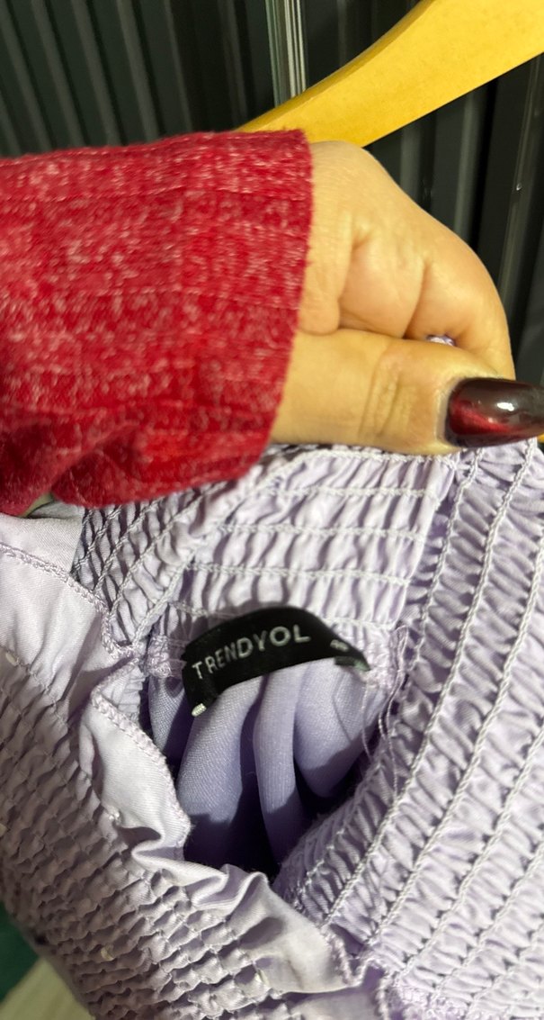 Mor Midi Strappy Bohem Elbise - Görsel 2