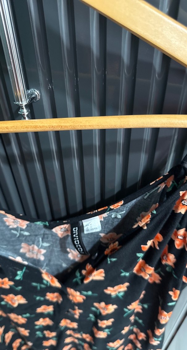 Çiçek Desenli V Yaka Midi Elbise - Görsel 2