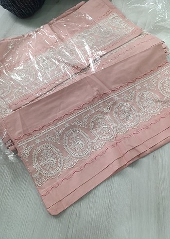 Beden pembe Renk el işi dantelli pikolu çift kişilik nevresim takımı gelin çeyiz