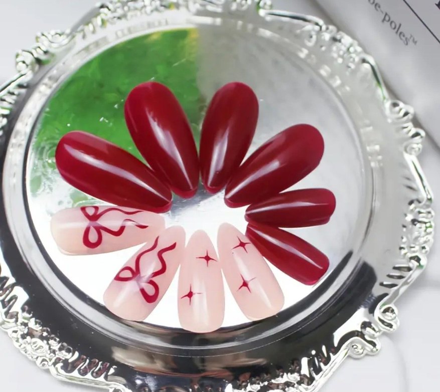 Bordo Parlak Takma Tırnak - Görsel 2