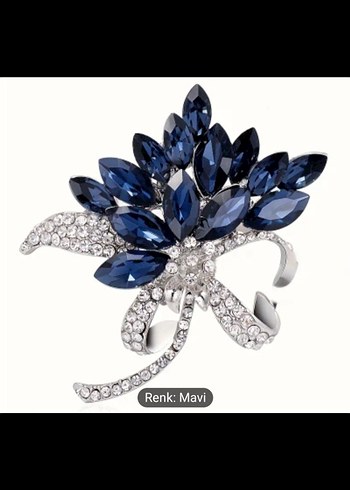 Koyu Mavi Taşlı Çiçek Broş - Görsel 2