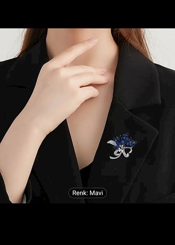 Koyu Mavi Taşlı Çiçek Broş - Görsel 3
