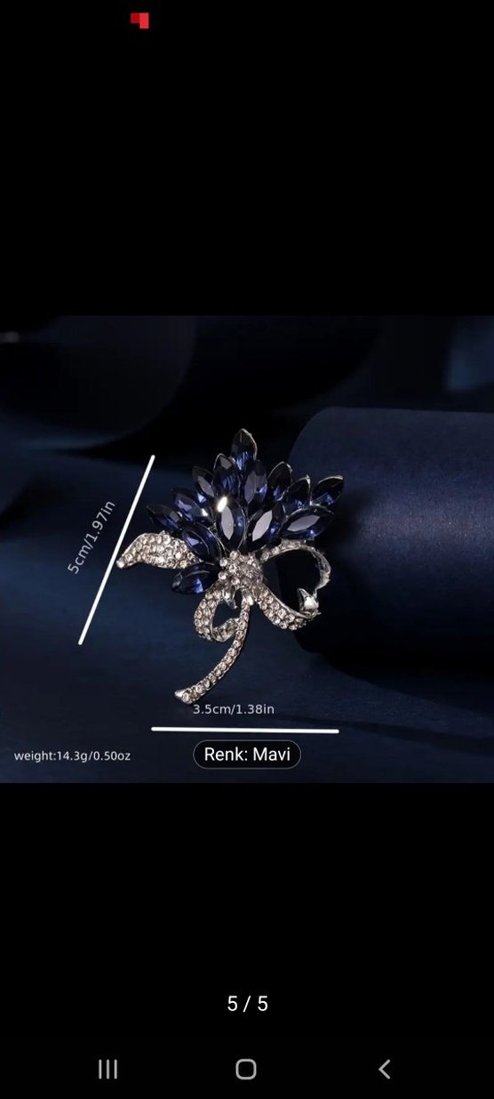 Koyu Mavi Taşlı Çiçek Broş - Görsel 5