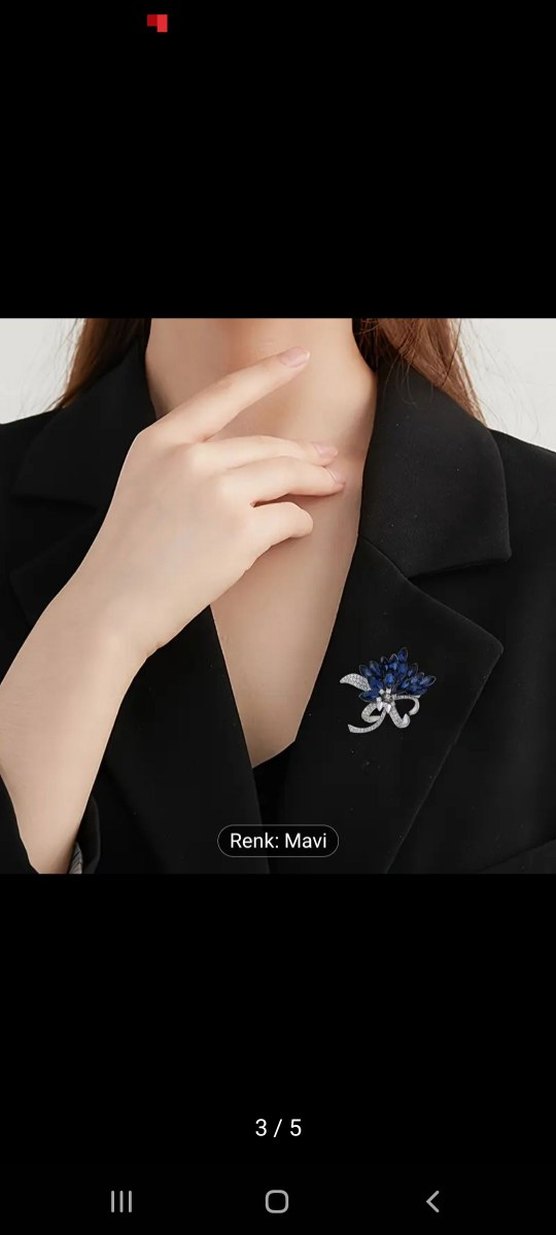 Koyu Mavi Taşlı Çiçek Broş - Görsel 3