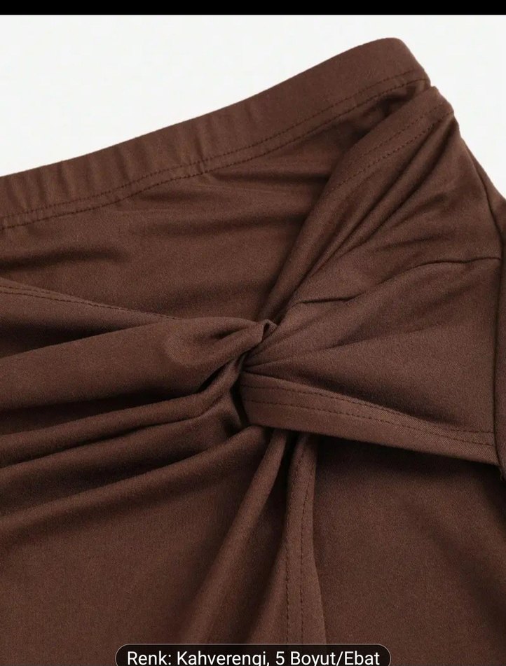 Kahverengi Drapeli Uzun Kadın Etek - Görsel 3
