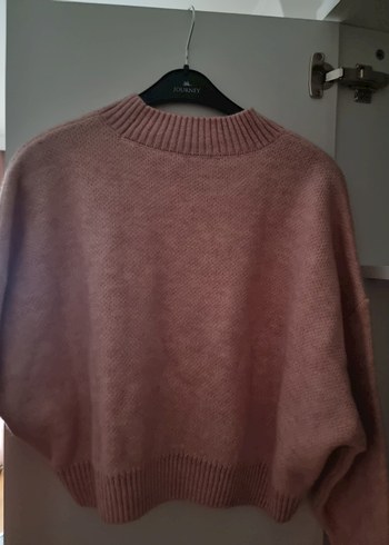 Pembe Bağlama Desenli Örgü Kadın Kazak - Görsel 2