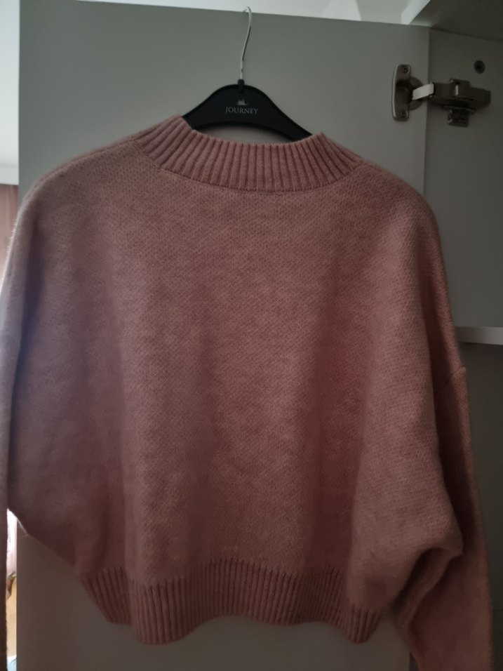 Pembe Bağlama Desenli Örgü Kadın Kazak - Görsel 2