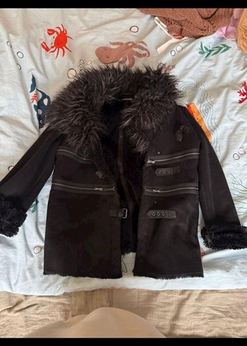 Siyah Süet Kürklü Kadın Kışlık Ceket - Görsel 4