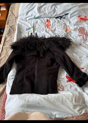 Siyah Süet Kürklü Kadın Kışlık Ceket - Görsel 6