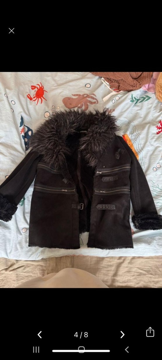 Siyah Süet Kürklü Kadın Kışlık Ceket - Görsel 4