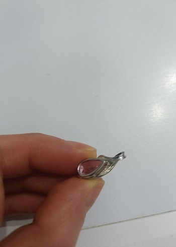 Gümüş Pembe Taşlı Kadın Kolye Ucu - Görsel 3