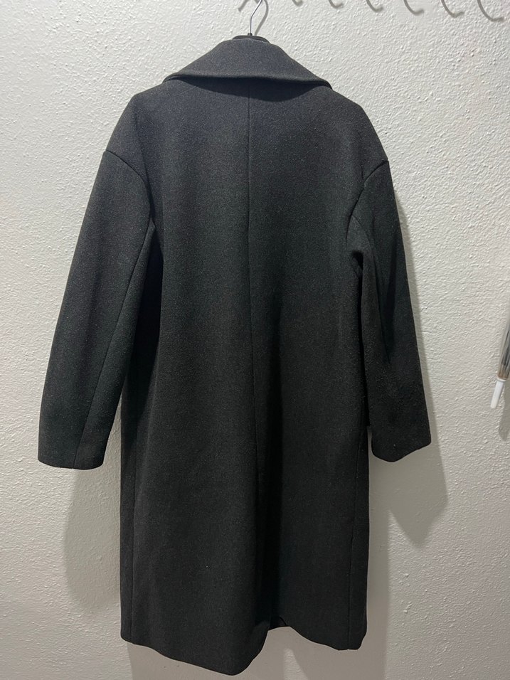 Siyah Çift Düğmeli Uzun Kaban - Görsel 2