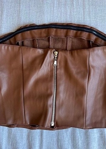 Kahverengi Deri Straplez Bustiyer - Görsel 2