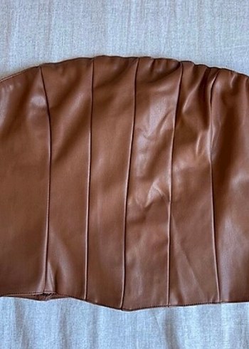 Kahverengi Deri Straplez Bustiyer - Görsel 3