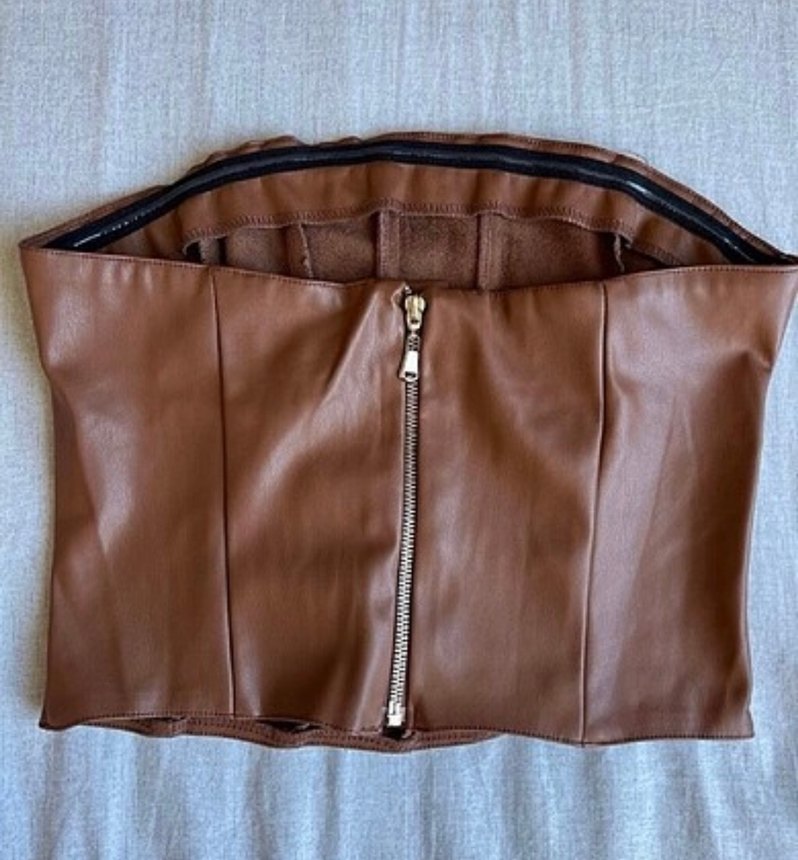 Kahverengi Deri Straplez Bustiyer - Görsel 2