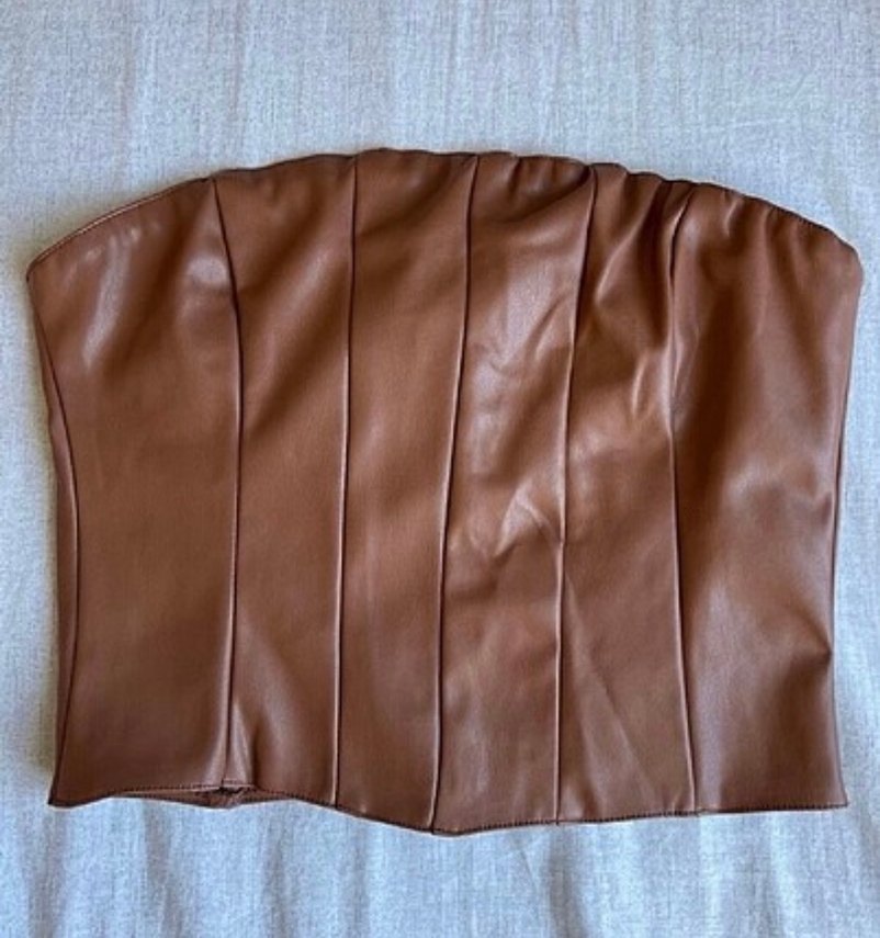 Kahverengi Deri Straplez Bustiyer - Görsel 3