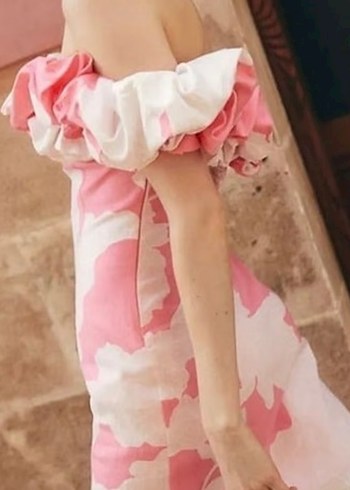 Pembe Batik Desenli Uzun Straplez Keten Elbise - Görsel 2