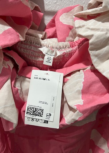 Pembe Batik Desenli Uzun Straplez Keten Elbise - Görsel 5