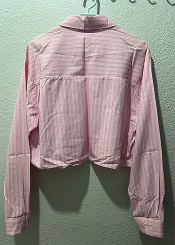 Pembe Çizgili Uzun Kollu Keten Gömlek - Görsel 2