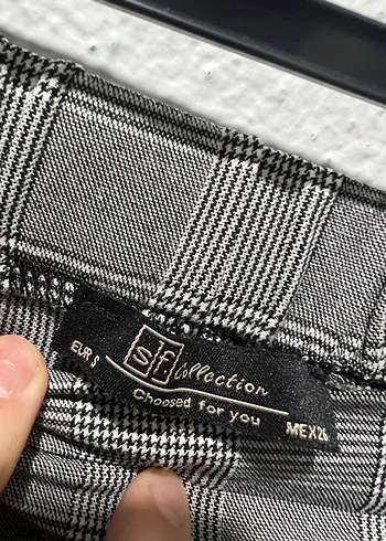 Gri Ekose Desenli Kemerli Mini Etek - Görsel 3