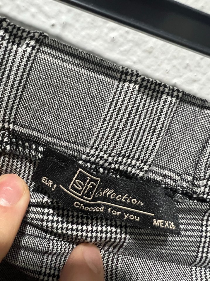 Gri Ekose Desenli Kemerli Mini Etek - Görsel 3