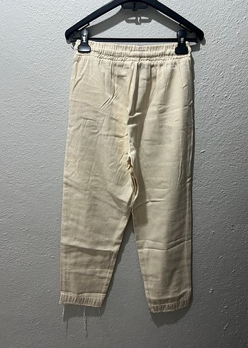 Beyaz Kadın Keten Rahat Kesim Pantolon - Görsel 2